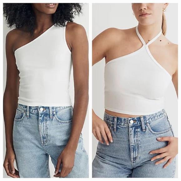 Madewell Tops - Madewell White One-Shoulder Tank Top